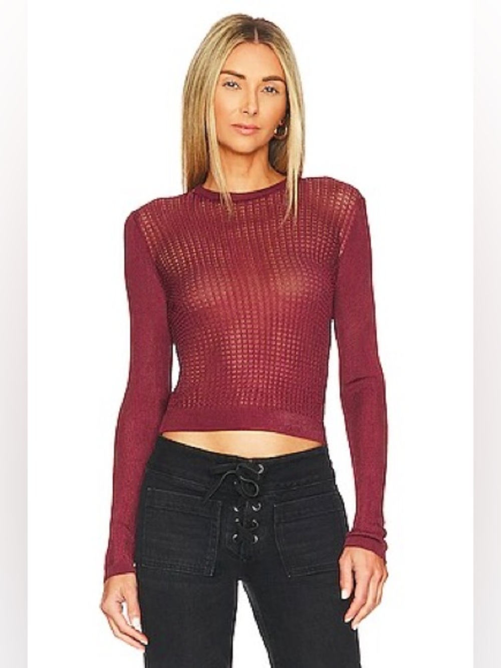 Free People Sheer Mesh Open-Knit H20 Crew Pullover